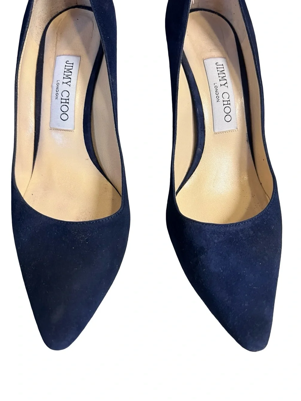 Jimmy Choo Women’s Sz 8.5 Navy Blue Suede Romy 85 Pointed Toe Heels